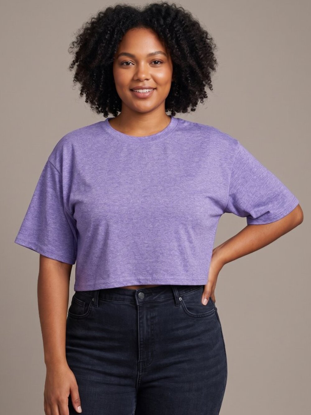 NWT | Heathered Purple Short Sleeve Boxy Crop Top Athletic Tee | 2XL